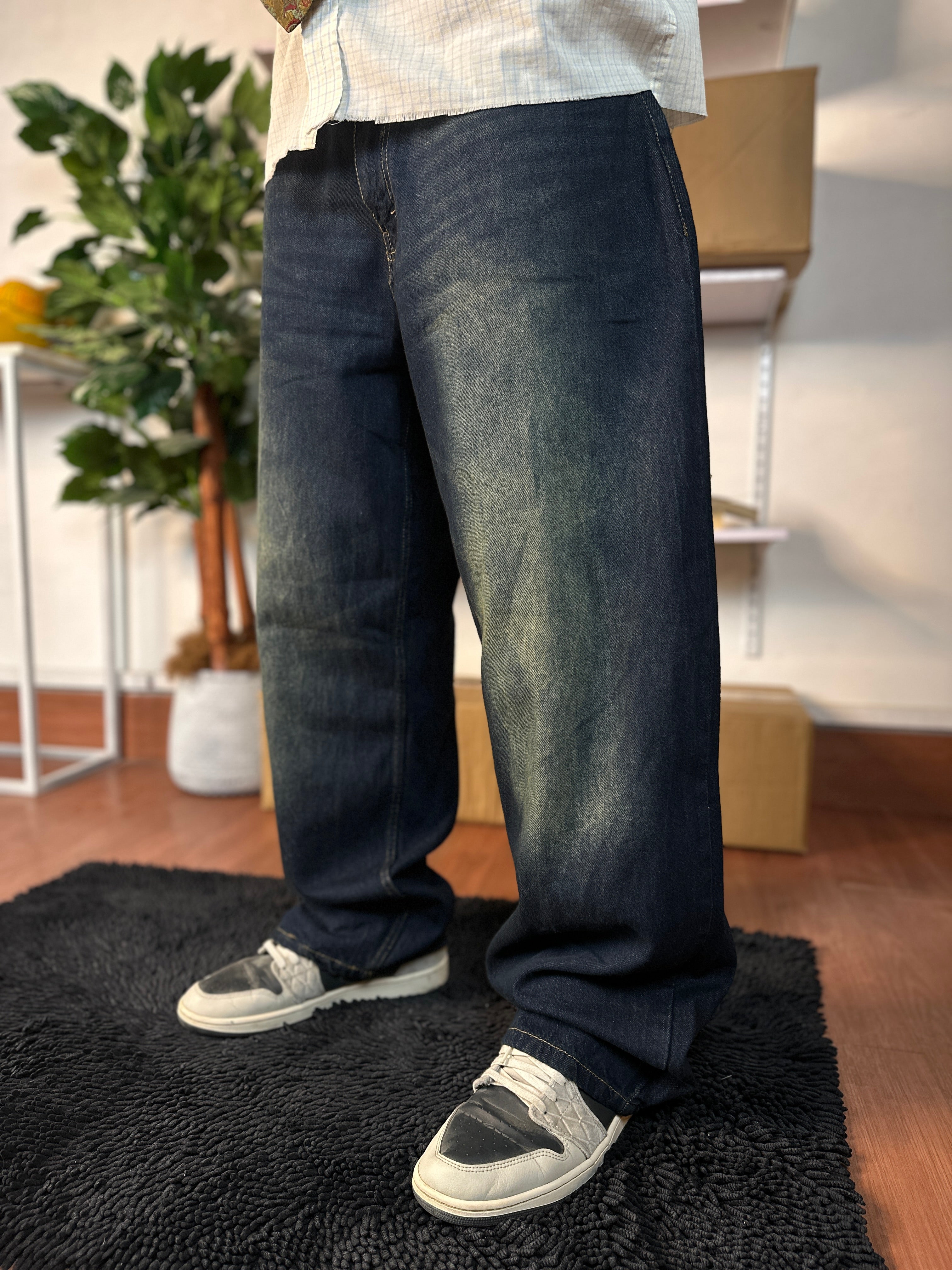 UNISEX Blue Driftwood Baggy Denim Trendy Baggy Jeans in Pakistan