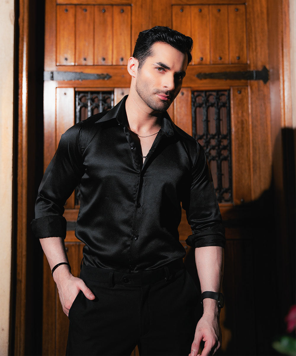 Satin Shirt Black Party Wear Shirt For Men Satin Shirt Shirt Dress