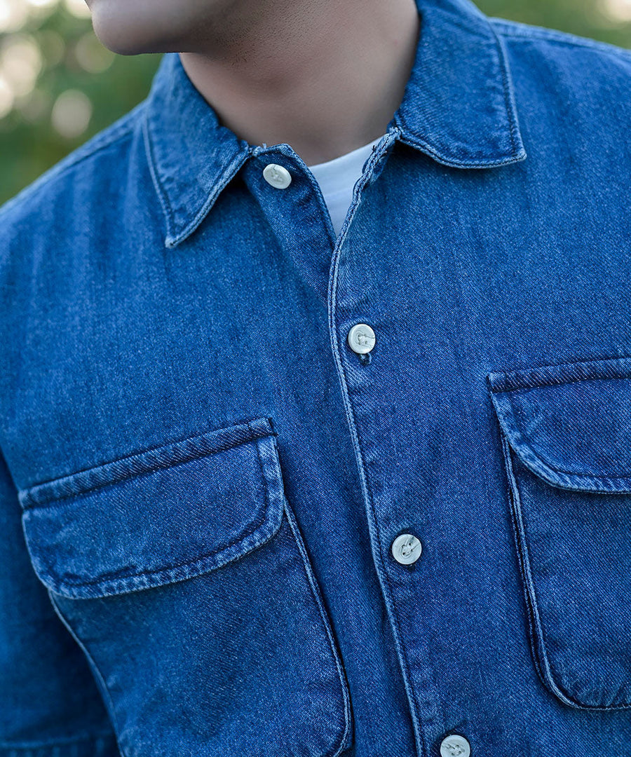 Oversized Dark Blue Denim Boxy Shirt Men | El Denim Vol. 1: Highway | Weave Wardrobe