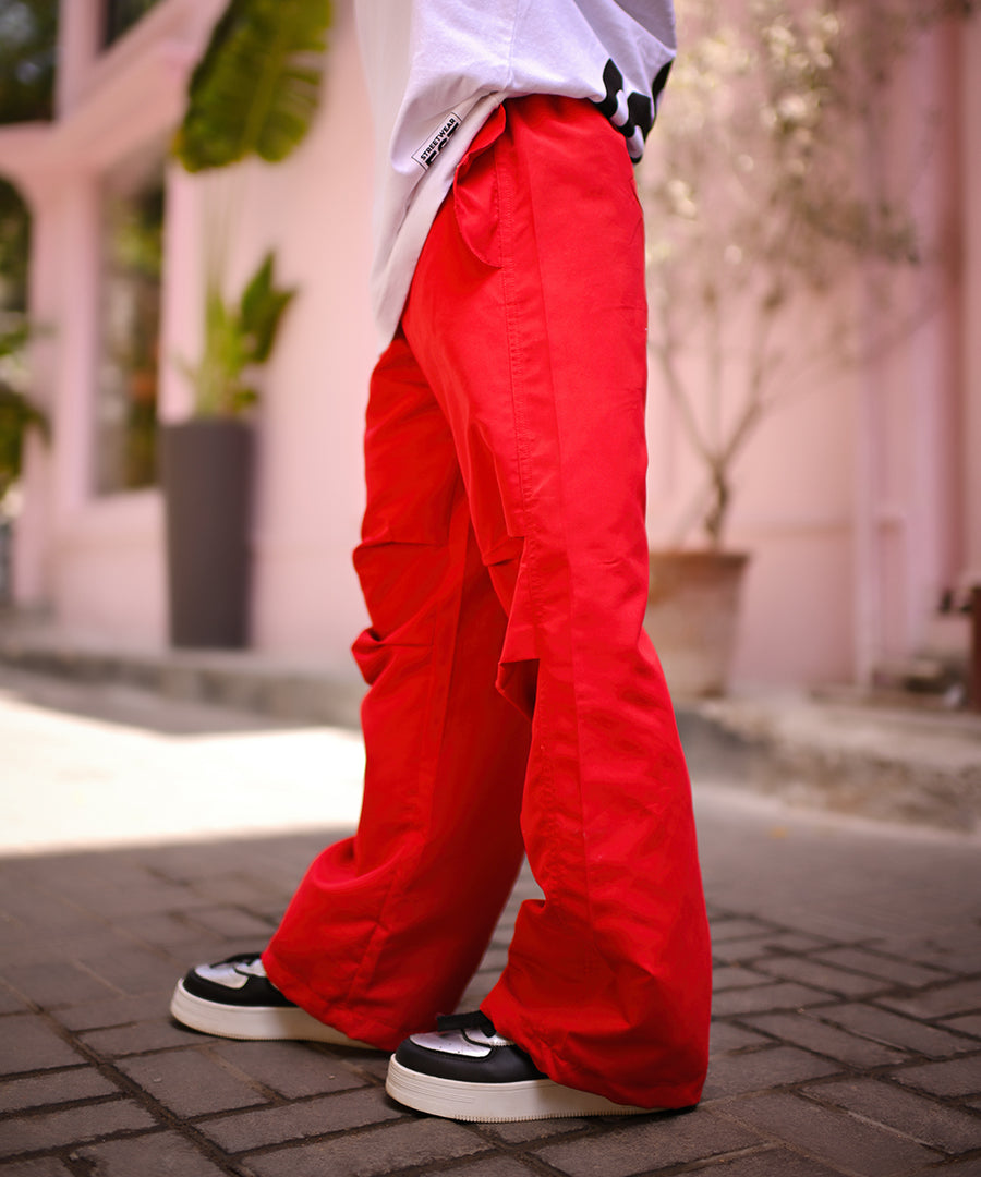 Crimson Sky Red Cargo Parachute Pants | Woman