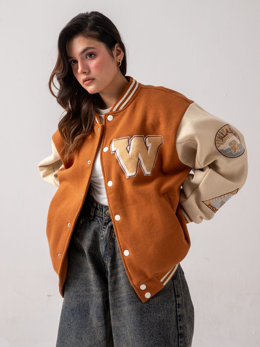 UNISEX - Brown Cherry Bomb Varsity Jacket