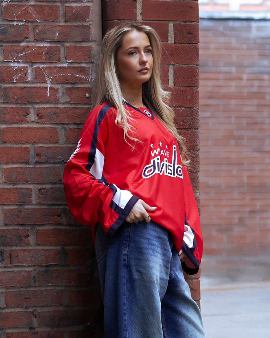 The Division: Oversized Red & Navy Varsity Streetwear Jersey