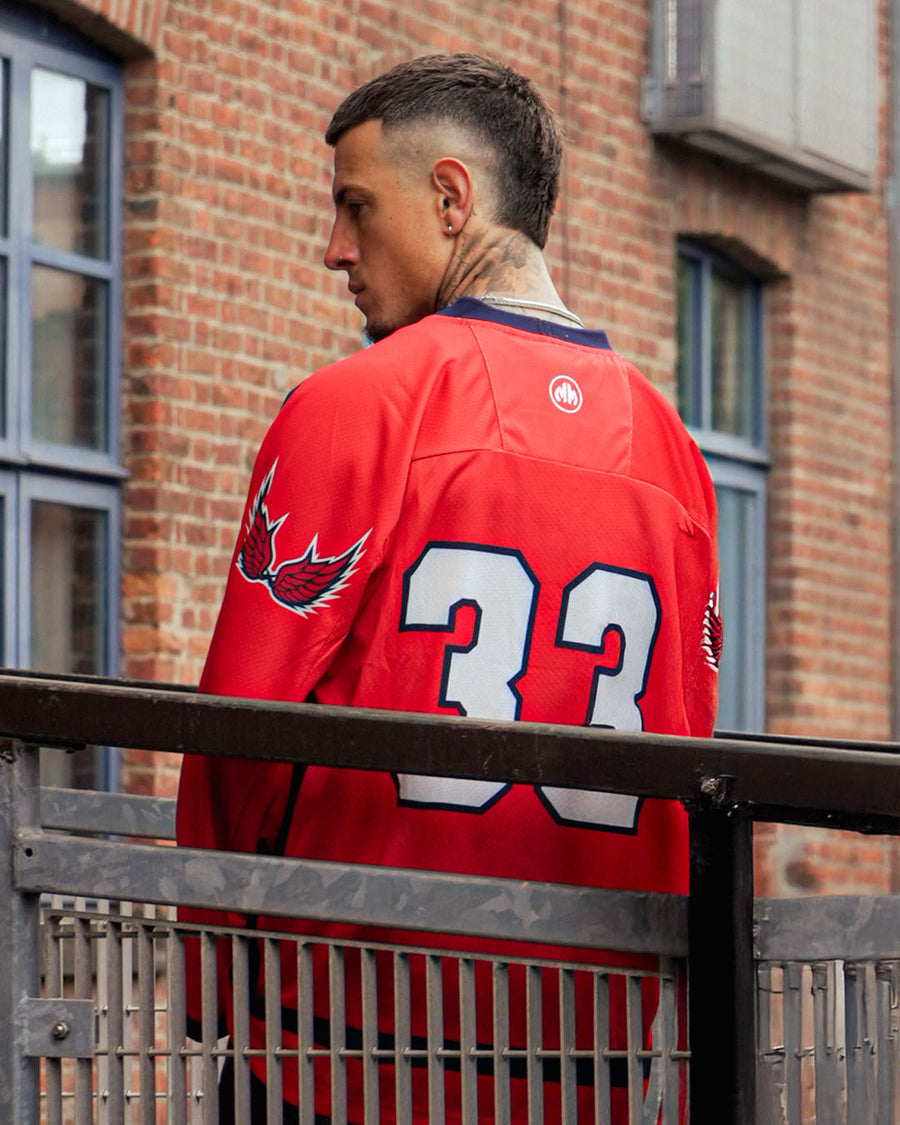 The Division: Oversized Red & Navy Varsity Streetwear Jersey