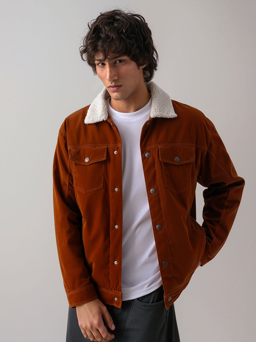UNISEX – Brown Premium Velvet Sherpa Jacket