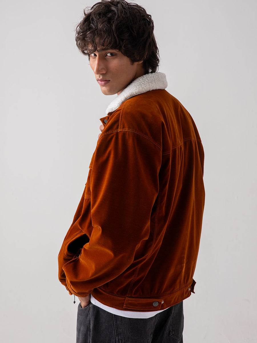UNISEX – Brown Premium Velvet Sherpa Jacket