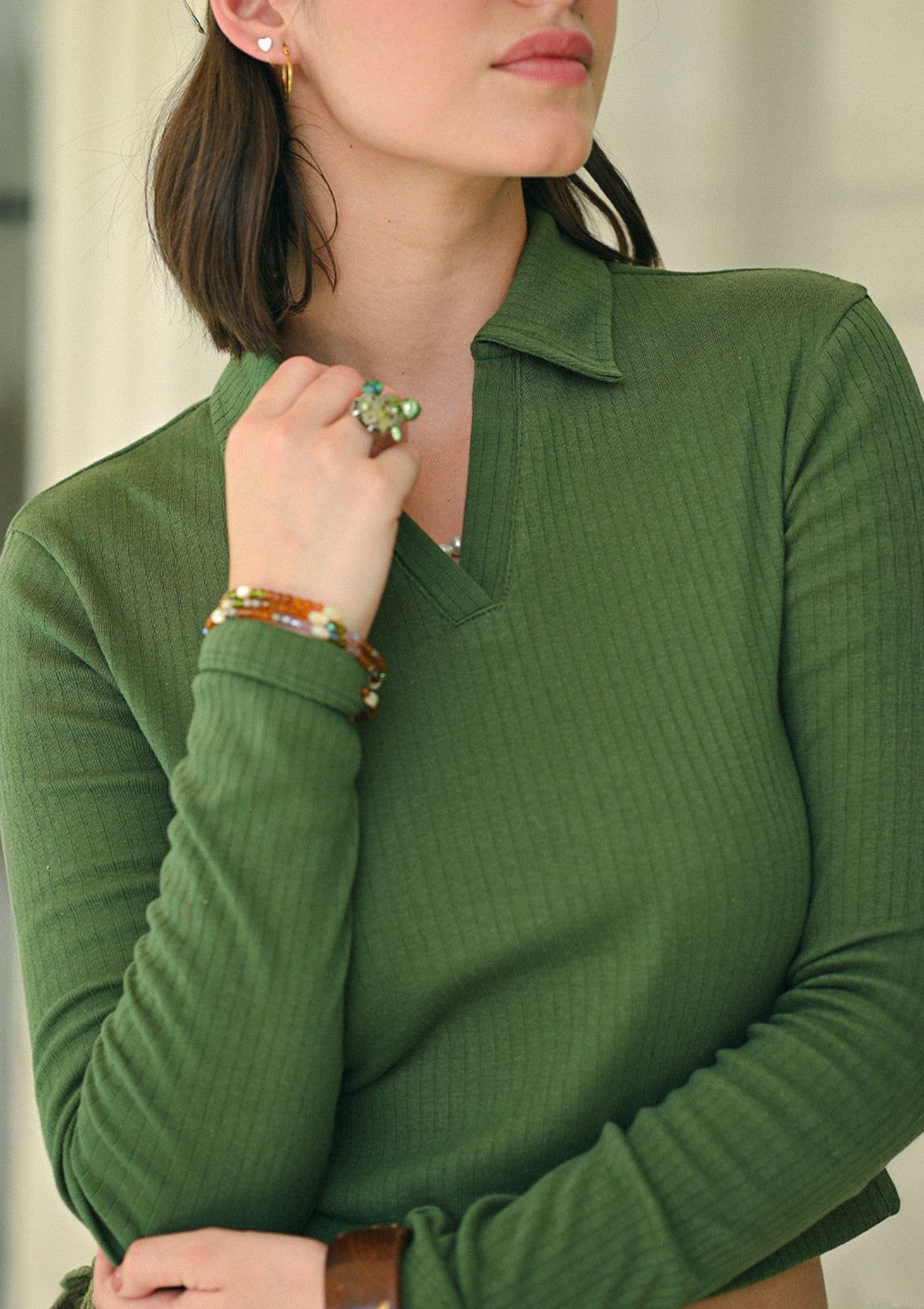 Olive Ridge Ribbed Crop Polo | Stylish Women's Streetwear in Pakistan ...
