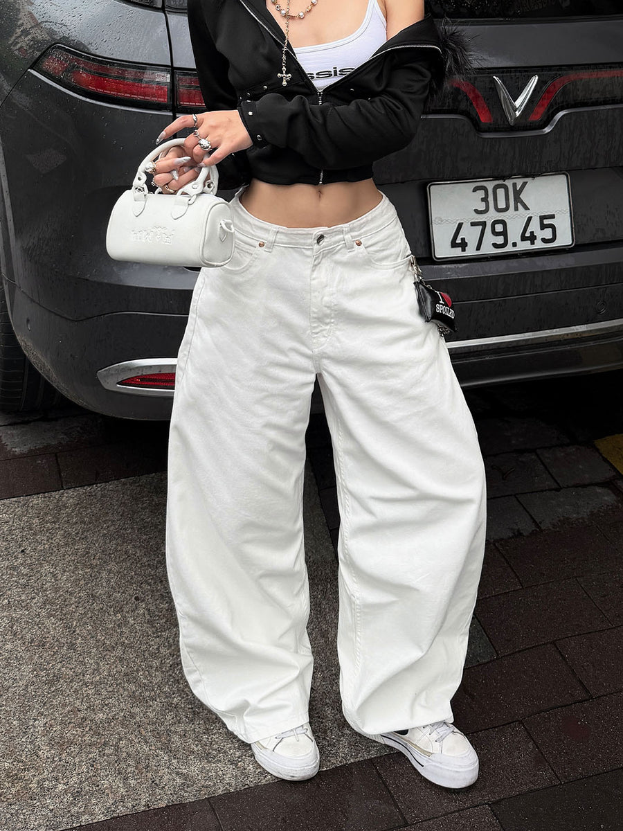 UNISEX Alpine Drift White Baggy Denim Jeans