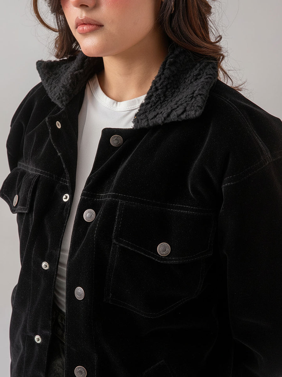 UNISEX – Black Premium Velvet Sherpa Jacket