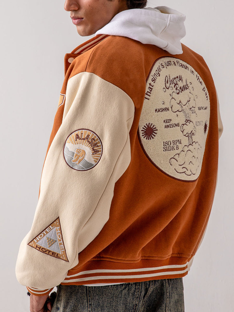 UNISEX - Brown Cherry Bomb Varsity Jacket