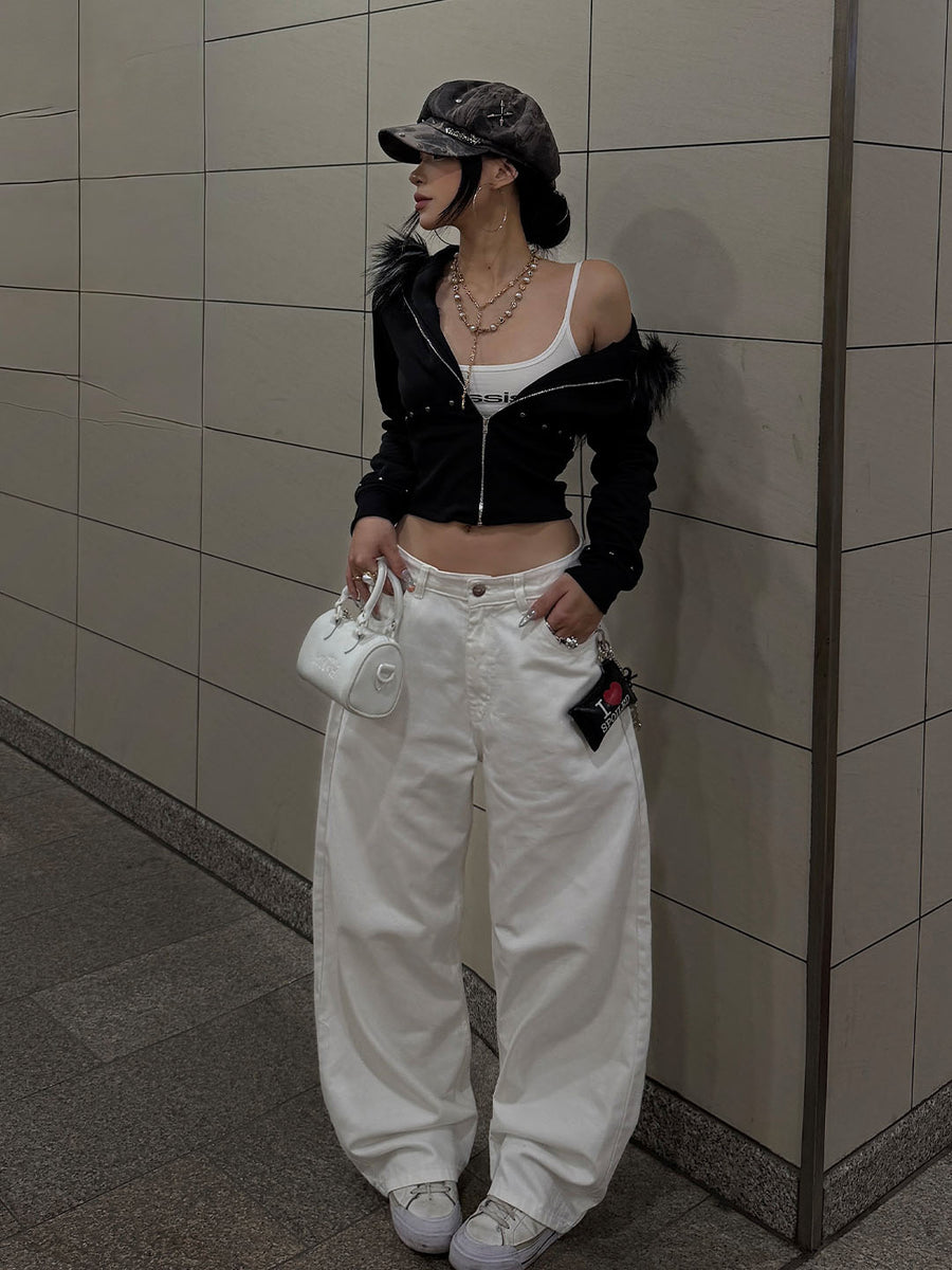 UNISEX Alpine Drift White Baggy Denim Jeans