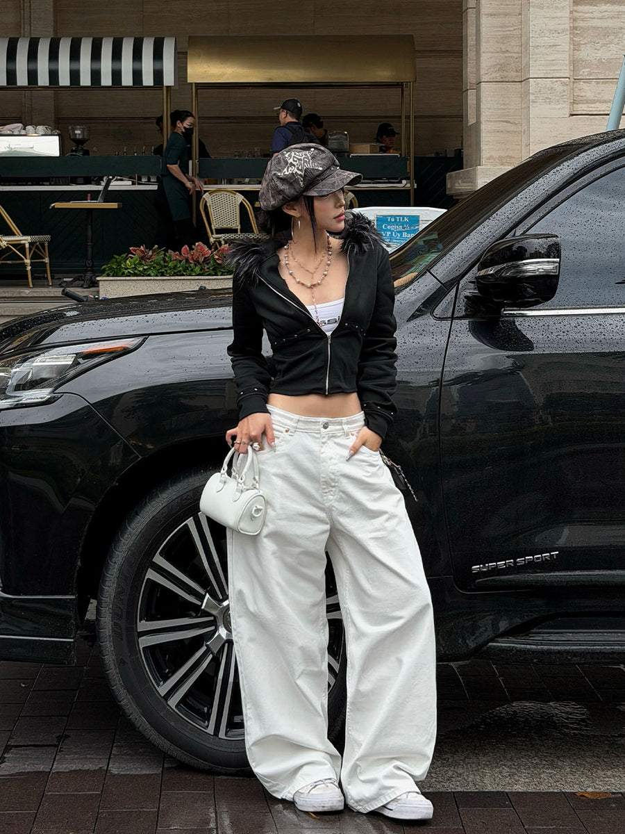 UNISEX Alpine Drift White Baggy Denim Jeans