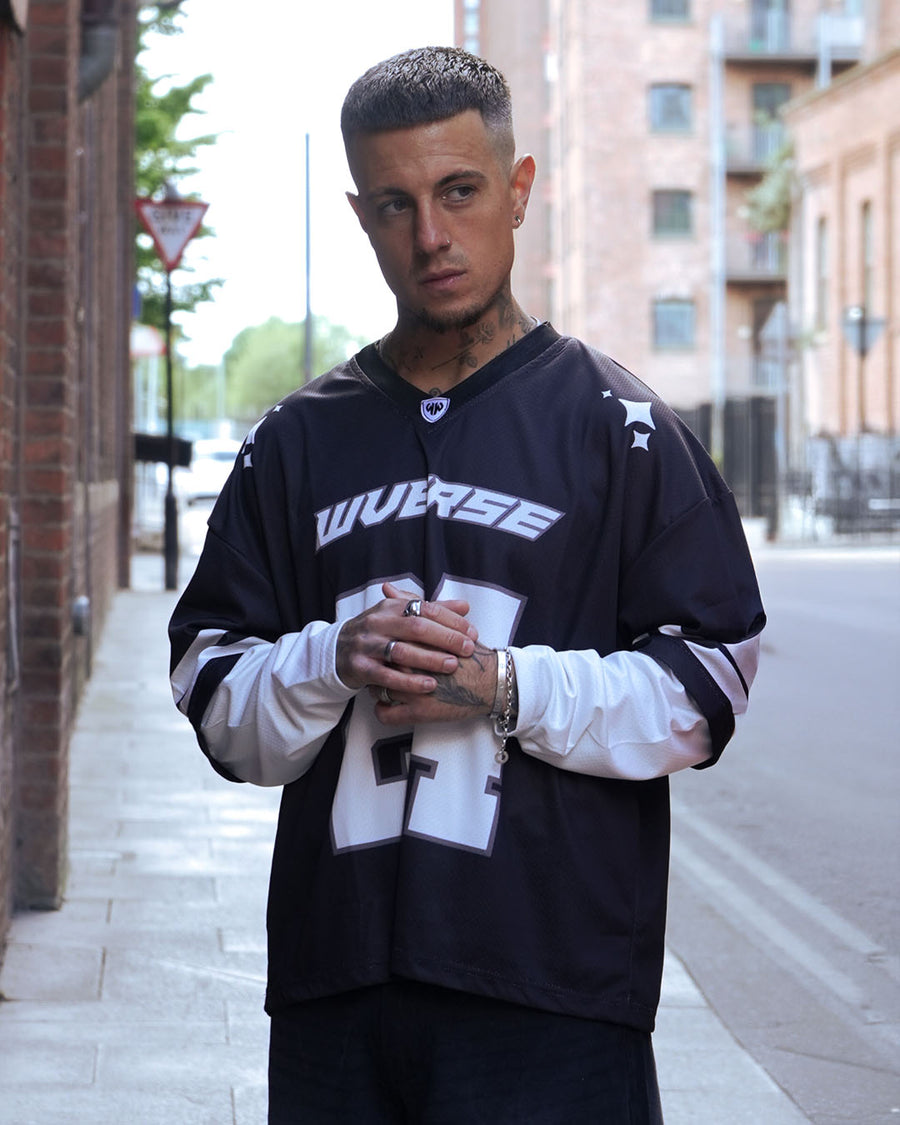 WVERSE NOIR: Black & White Oversized Streetwear Jersey