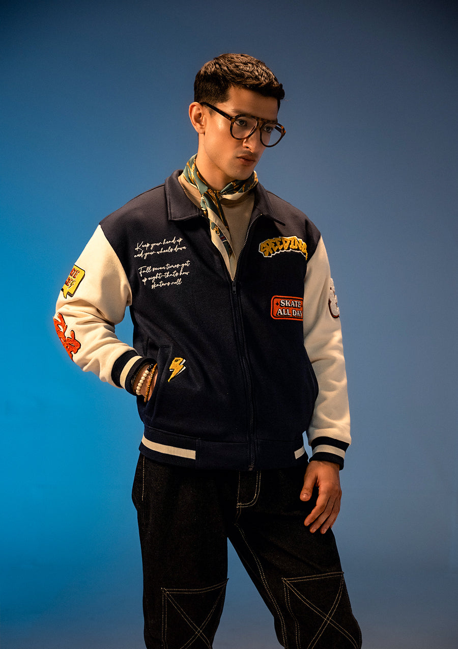 Unisex Skate Force Navy Blue Varsity Jacket