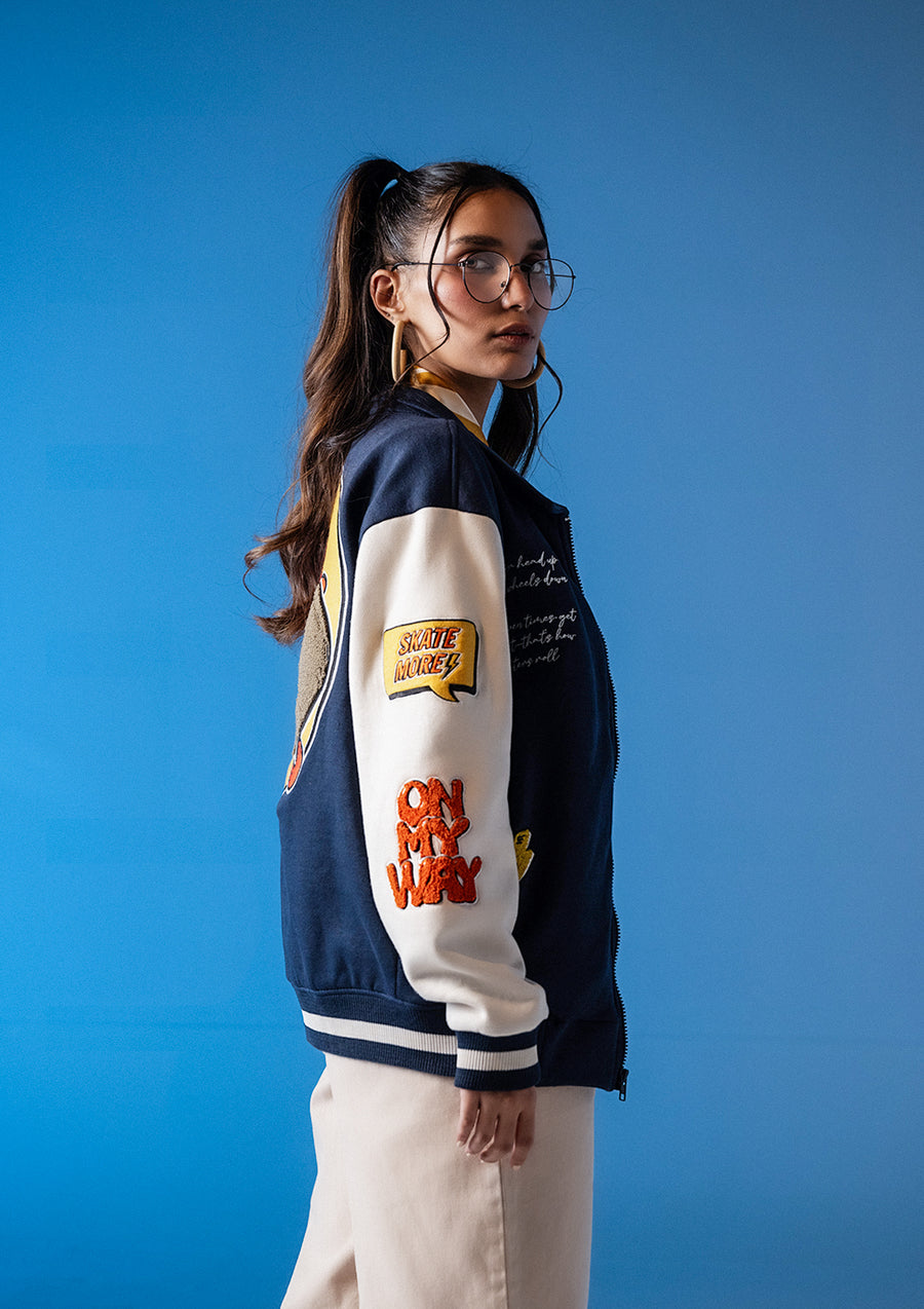 Unisex Skate Force Navy Blue Varsity Jacket