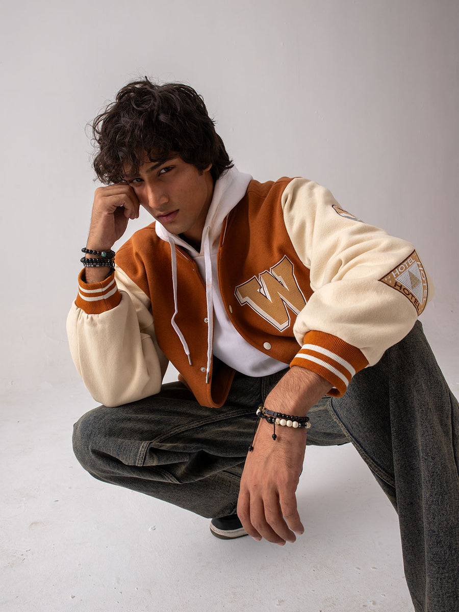 UNISEX - Brown Cherry Bomb Varsity Jacket