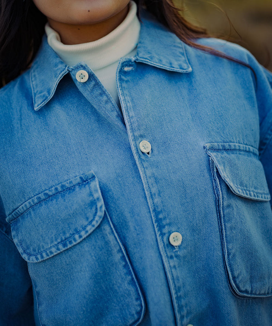 Oversized Light Blue Denim Boxy Shirt Unisex | El Denim Vol. 1: Highway | Weave Wardrobe