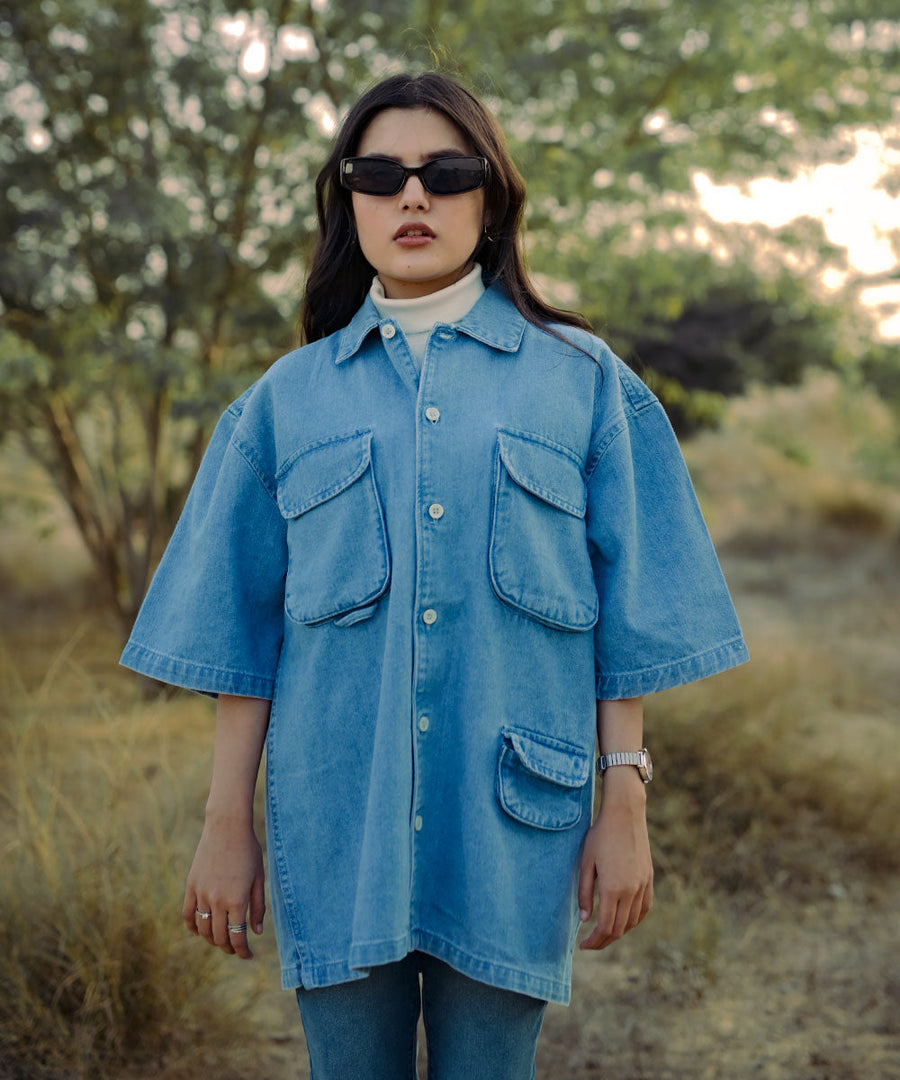 Oversized Light Blue Denim Boxy Shirt | | El Denim Vol. 1: Highway | Weave Wardrobe