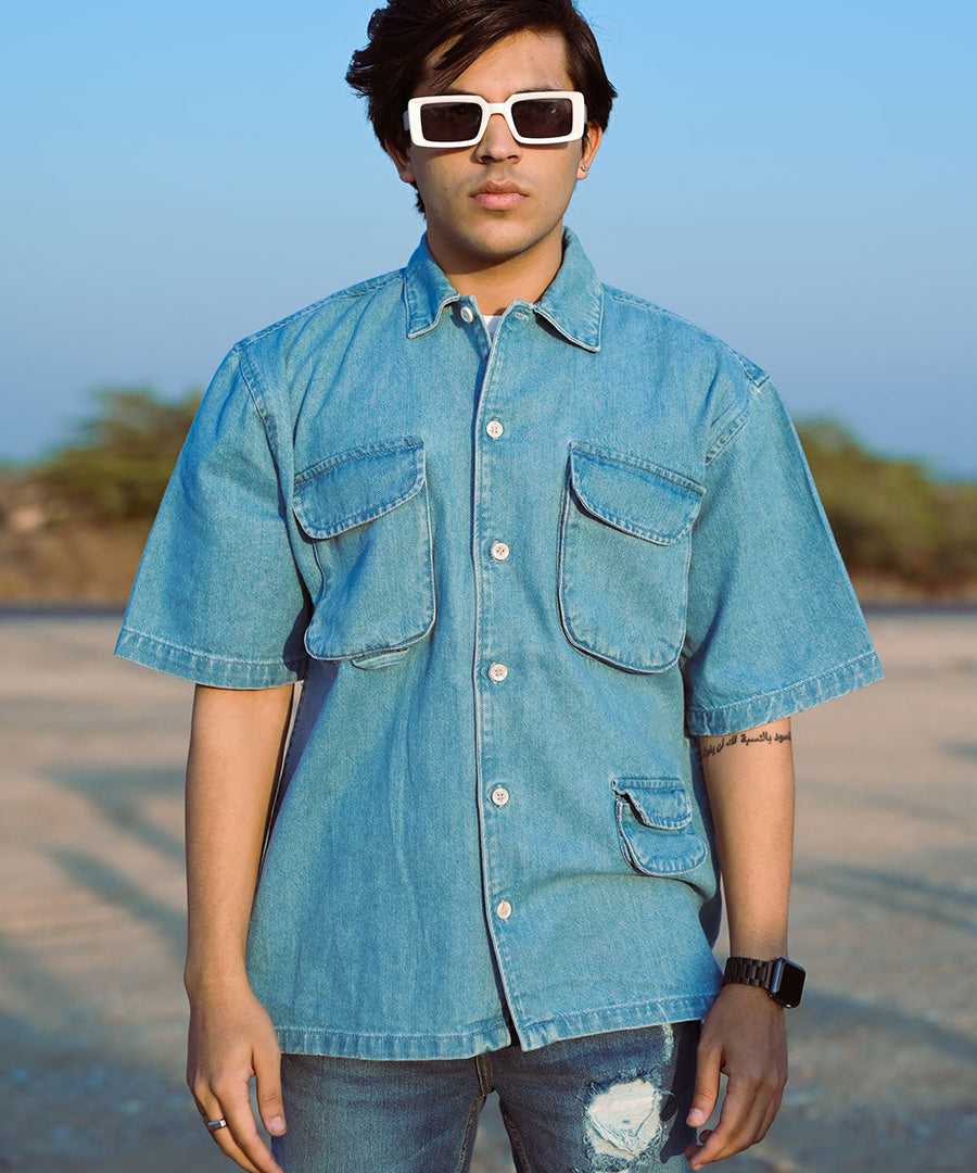 Oversized Light Blue Denim Boxy Shirt Unisex | El Denim Vol. 1: Highway | Weave Wardrobe