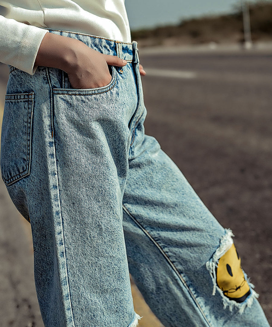 Smiley Patched Random Wash Denim Jeans | El Denim Vol. 1: Highway | Weave Wardrobe