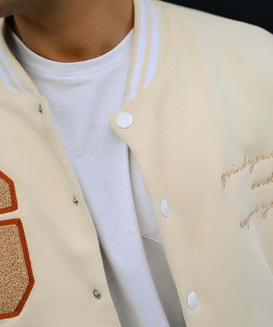 The Wild Beige Letterman Jacket | Varsity Jacket | Unisex | Weave Wardrobe