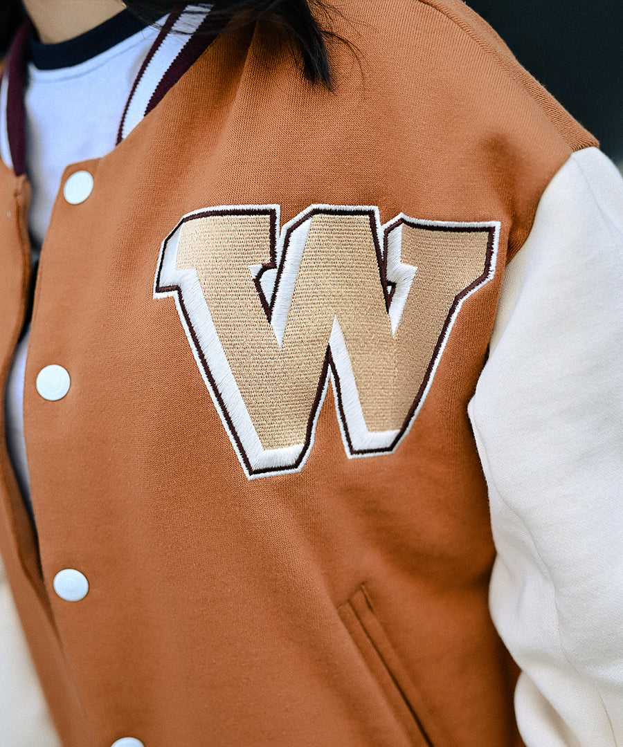 Alaska Brown Letterman Jacket | Varsity Jacket | Unisex | Weave Wardrobe