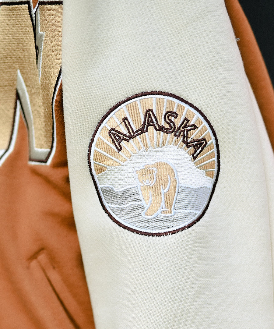 Alaska Brown Letterman Jacket | Varsity Jacket | Unisex | Weave Wardrobe