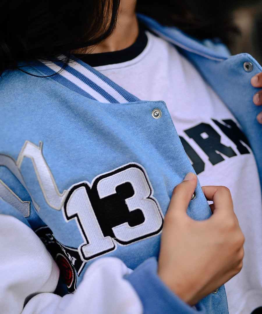 BY A - NAVY BLUE RUN SIT ET BIKE VARSITY JACKET – LE LABO STORE