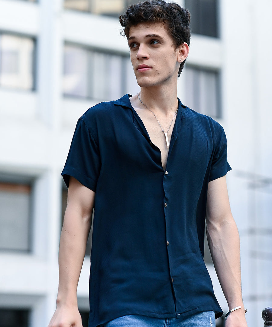 Navy Blue Basic Cuban Collar Shirt | Basics Vol. 1 | Shirts for Men | Mens Fashion | Weave Wardrobe