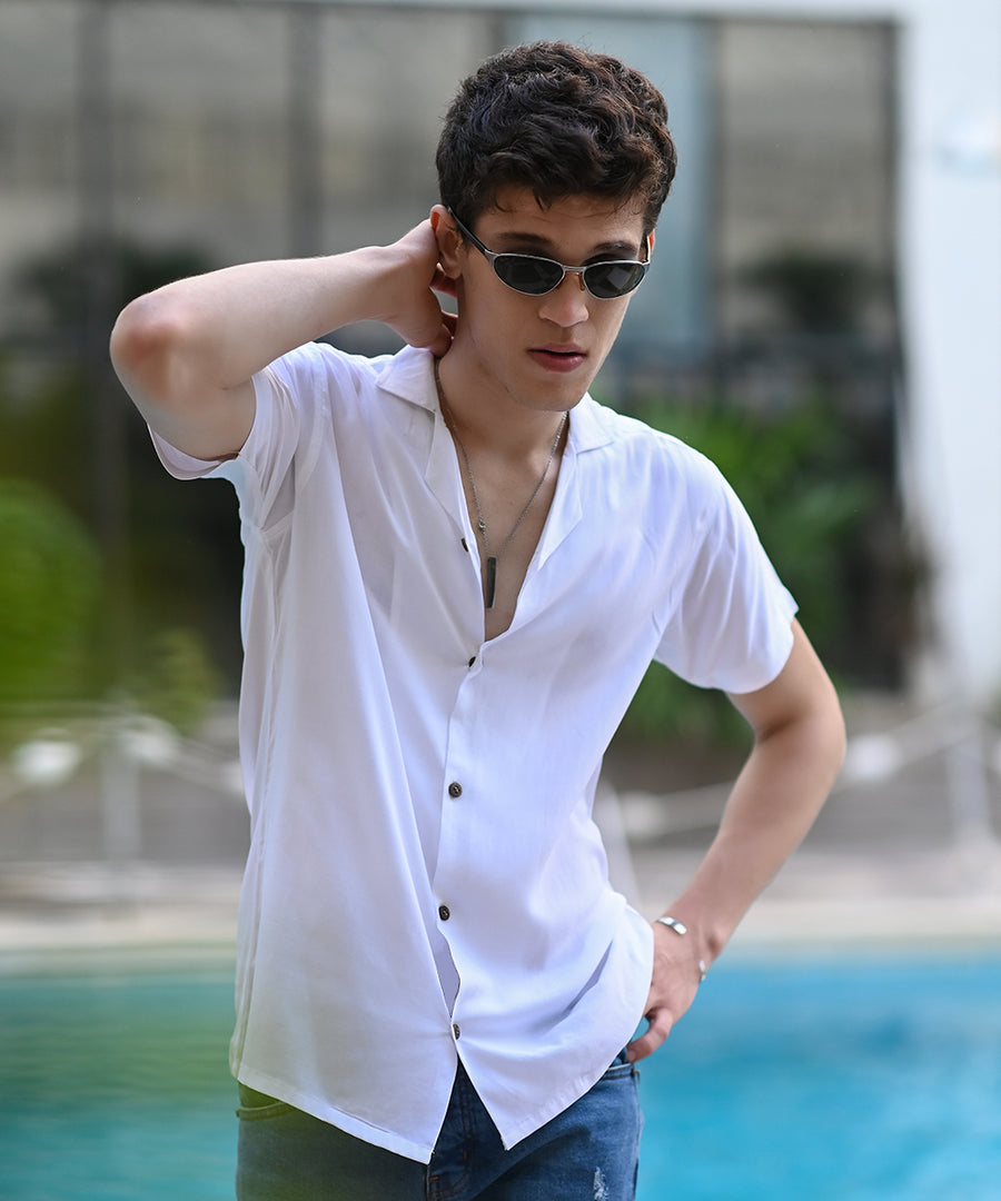 White Basic Cuban Collar Shirt | Basics Vol. 1 | Shirts for Men | Mens Fashion | Weave Wardrobe