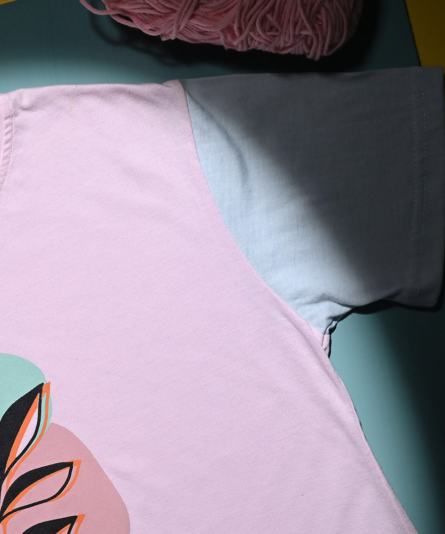 Baby Pink Crop Tee With White Sleeves | Crop Top | Weave Wardrobe