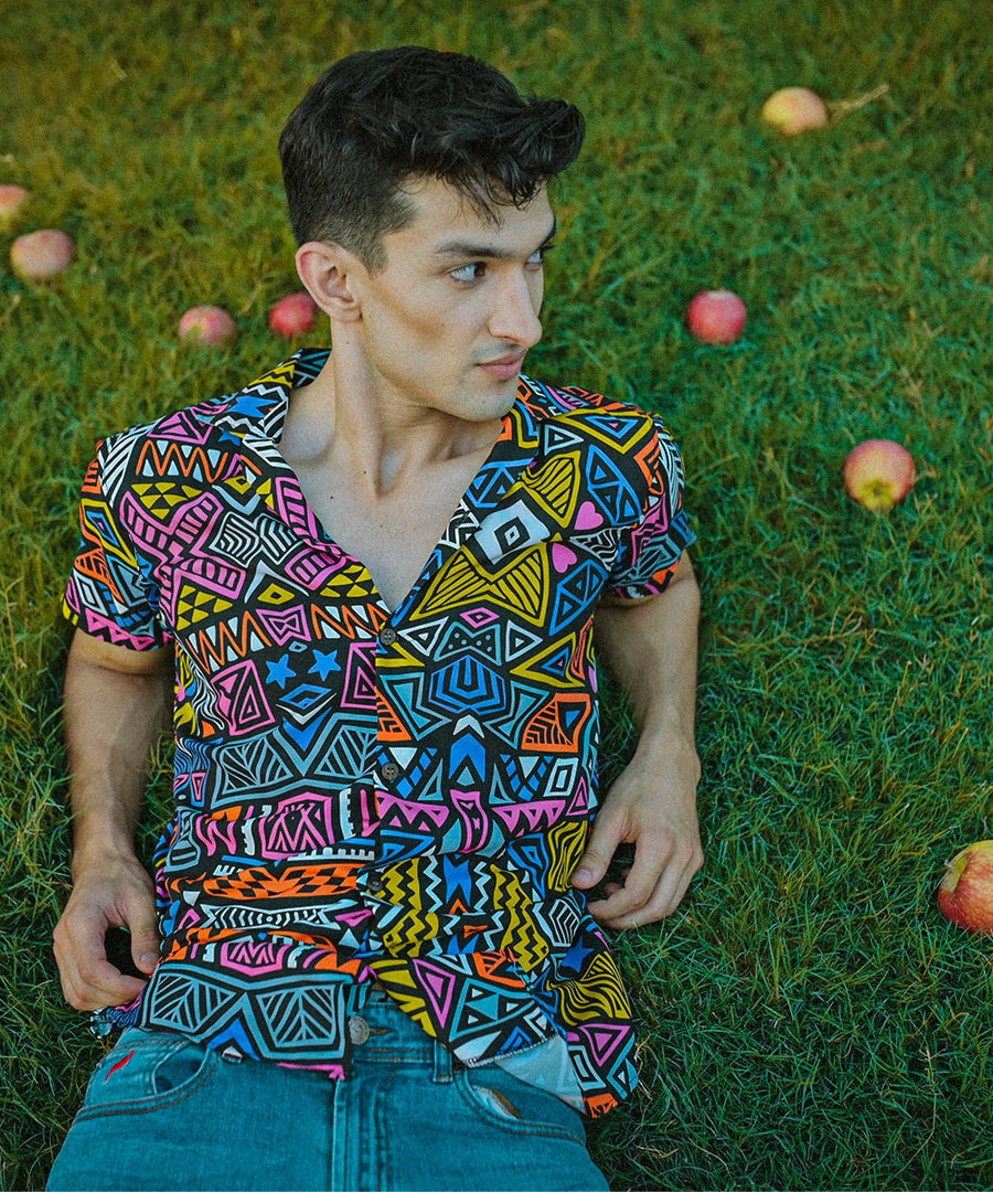 The Doodler | Digital Printed Cuban Collared Shirt | Weave Wardrobe