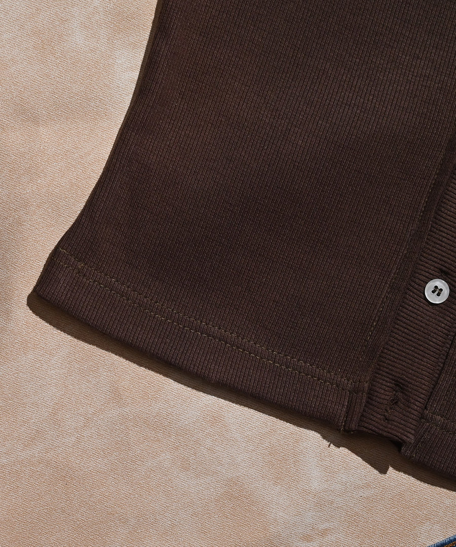 Choco Brown Button Down Ribbed Crop Top | Crop Top | Weave Wardrobe