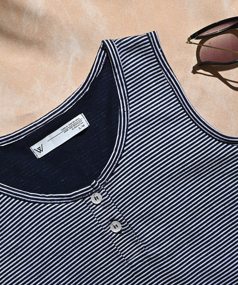 Navy Blue Stripes Sleeveless Top  | Tank Tops | Weave Wardrobe